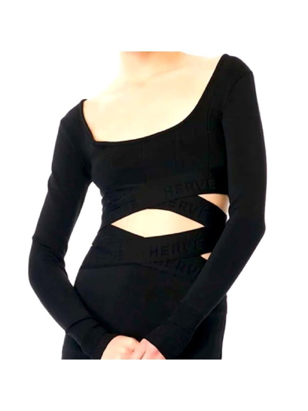 Herve Leger Black Bandage Bodycon Crop Top Size M - Picture 3 of 12